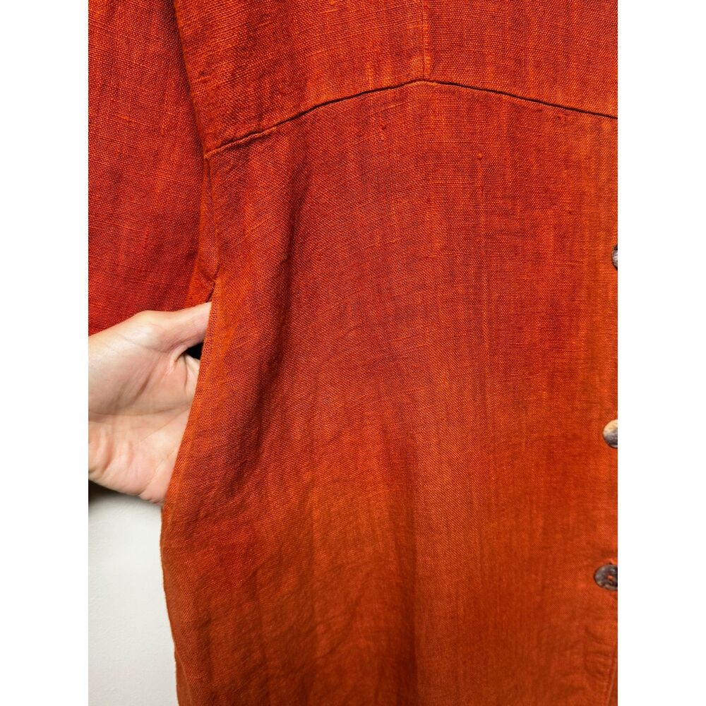 BRYN WALKER 100% Linen Rust Shirt Dress Pockets Lagenlook, Sz M - Picture 4 of 10
